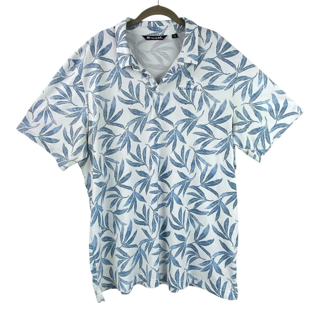 Travis Mathew Golf Polo Shirt Size 3XL Blue White Tropical Pelican Hill